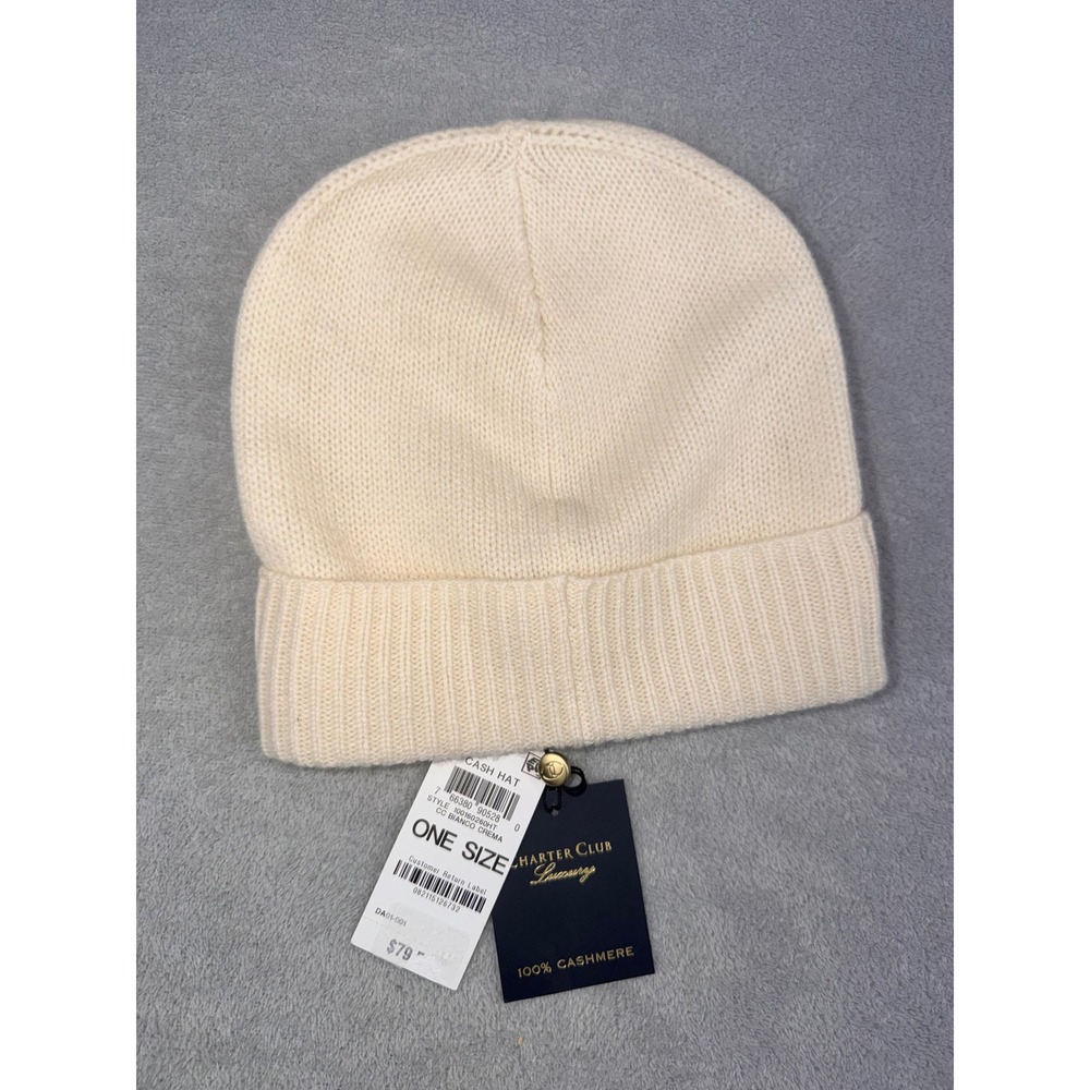 Charter‎ Club Cashmere Beanie Hat One Size Ivory Soft Lightweight NWT